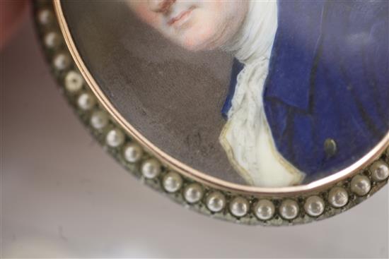 John Smart (1742-1811) Miniature portrait of a gentleman wearing a blue coat, 1.75 x 1.25in.